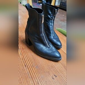 Zara Trafaluc Black Leather Block Heel Ankle Boots SIZE EU 38 US 7.5